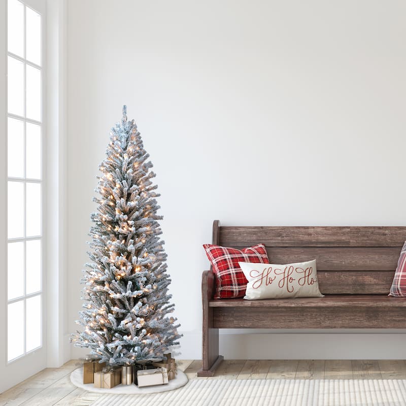 Puleo International Pre-Lit 5' Flocked Fir Artificial Christmas Tree