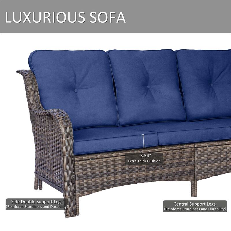 6 Piece Outdoor Wicker Patio Conversation Sofa Sets with Swivel Chairs