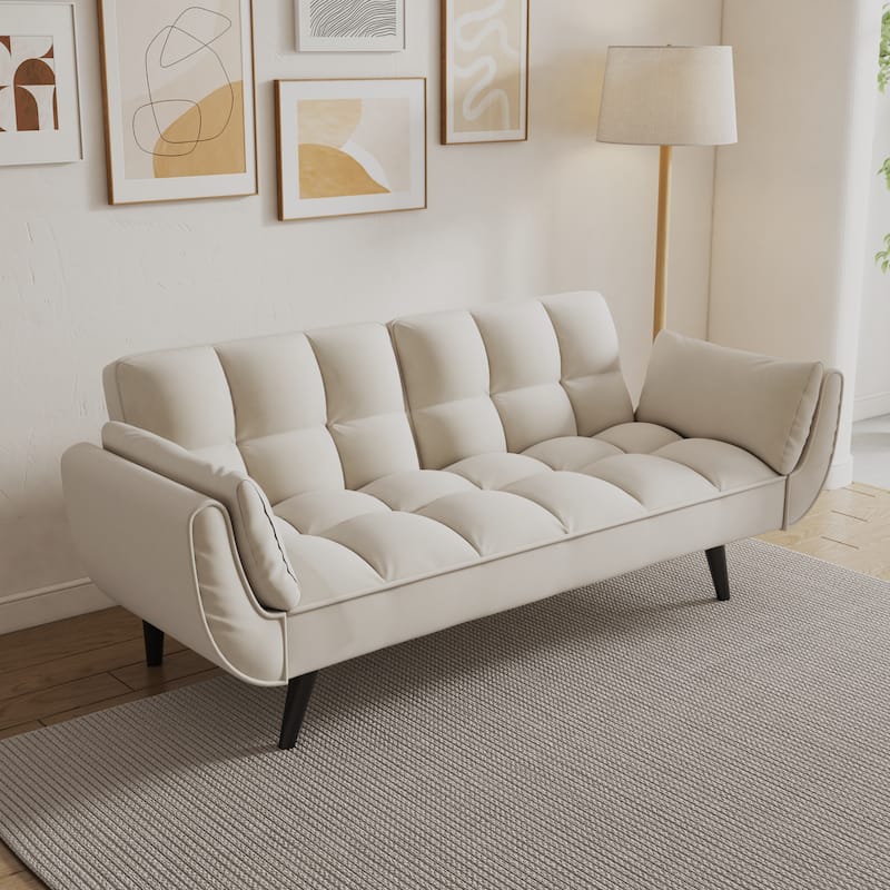 57" Velvet 2 Seater Convertible Sofa with Adjustable Backrest and Armrests for Compact Living Spaces