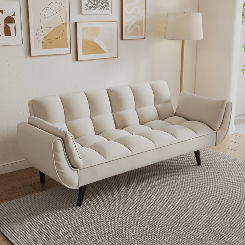 Velvet Sofa Bed with Adjustable Backrest, 57-Inch Space-Saving Couch for Small Rooms