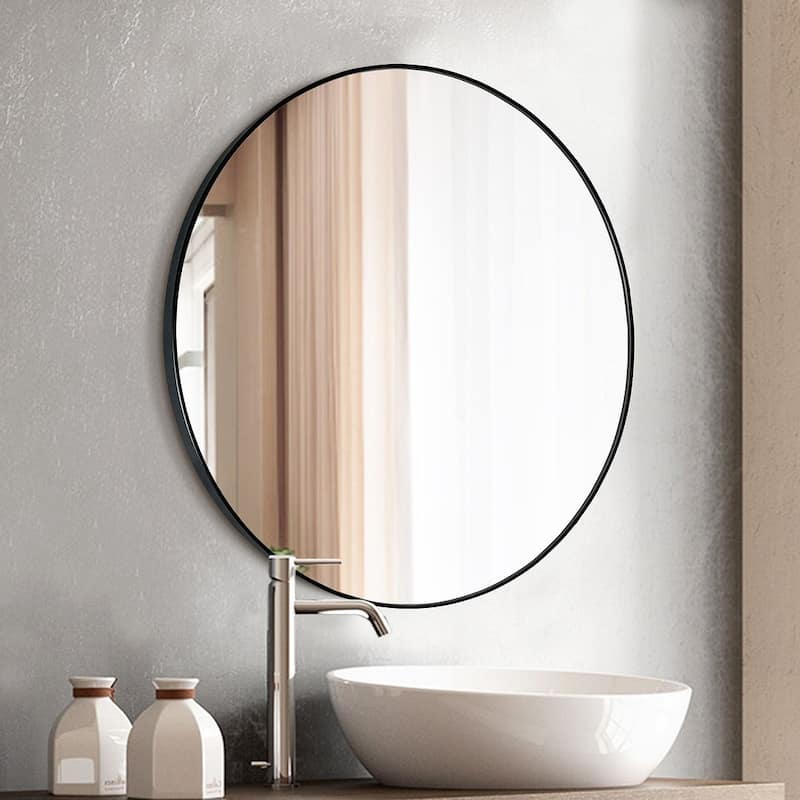 Mirror Trend Round Flat Metal-framed Wall Mirror - Matte Black(26")