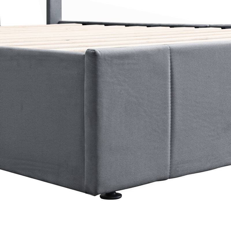 Linen Upholstered Bed Low Profile Platform Bed Storage Bedframe with Hydraulic Storage System, Headboard and Slats Support