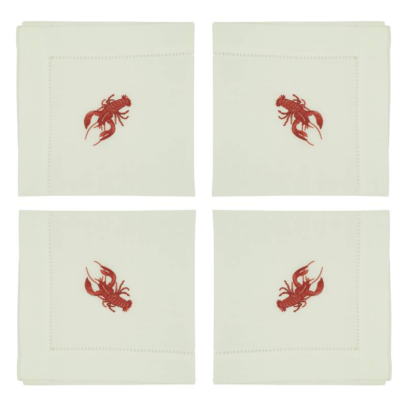 Embroidered Table Napkins With Lobster Design (Set of 4)
