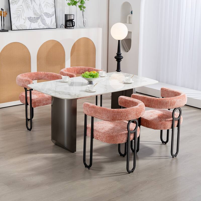 2 PCS PU Leather Upholstered Dining Chair Set wMetal Legs