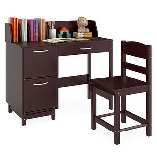 Gymax Kids Study Desk & Chair Set w/Chair 2 Storage Cabinets Drawer 4