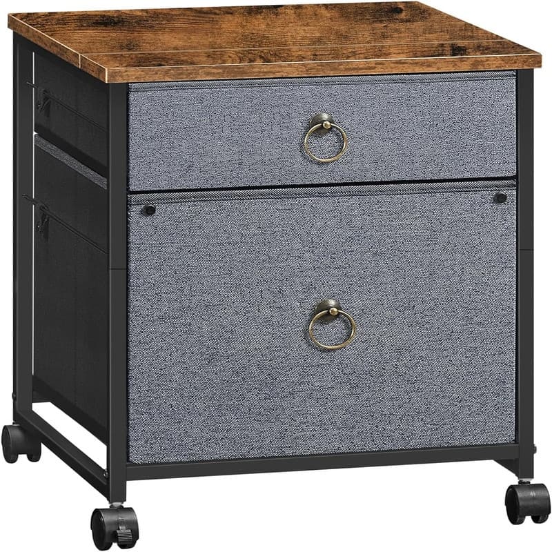 File Cabinet 2-Drawer Filing Cabinet - 15.7"D x 15.7"W x 19.6"H - Rustic Brown + Gray