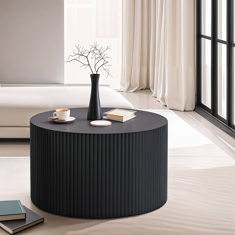 35.83" Stylish and Minimalist Modern Wave Stripe Round Coffee Table.