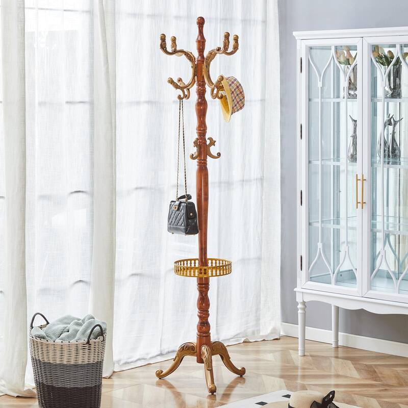 Crabapple Colored Solid Wood Hanger, Modern And Simple Coat And Hat Rack, Resin Stainless Steel Multifunctional Storage Rack