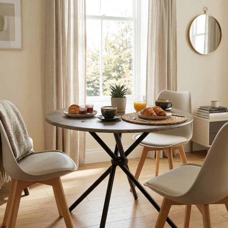 FurnitureR 31.5" Round Bistro Dining Table with Metal Pedestal Base for Kitchen Cafe