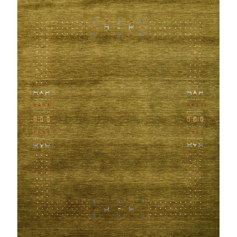 Hand Knotted Oriental 100% Wool Carpet Tribal Animal Pictorial Green Gabbeh Area Rug - 5' 11'' X 5' 10''