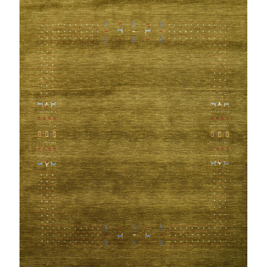 Hand Knotted Oriental 100% Wool Carpet Tribal Animal Pictorial Green Gabbeh Area Rug - 5' 11'' X 5' 10''