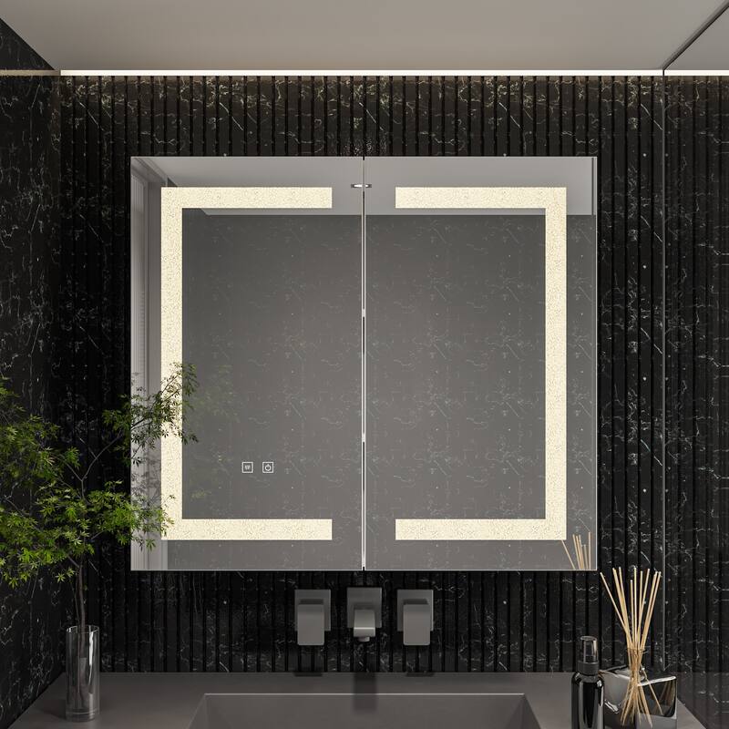 Wall LED Bathroom Cabinet with Lighting and Defogger Medicine Cabinet - 31.3x35.4Inch