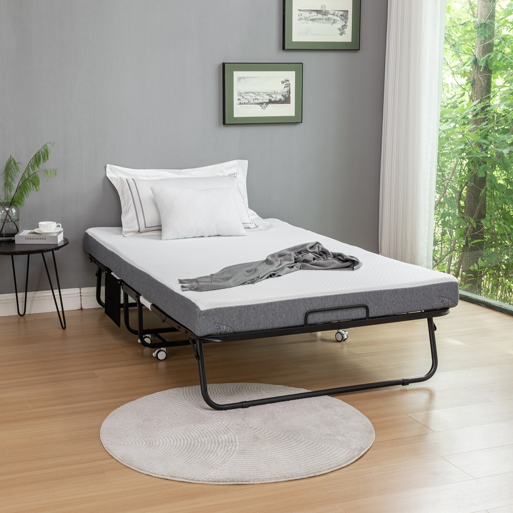 Folding Bed with Mattress, SPortable Foldable Bed with Storage Cover,  SRollaway Bed with Memory Foam Mattress and Metal Frame - Overstock -  42964214, image size:2000x2000