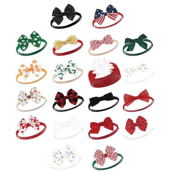 slide 1 of 1, Hudson Baby Infant Girl Cotton and Synthetic Headbands Bundle Set, First Holidays Christmas Holly, 0-24 Months First Holidays Christmas Holly - 0-24 Months