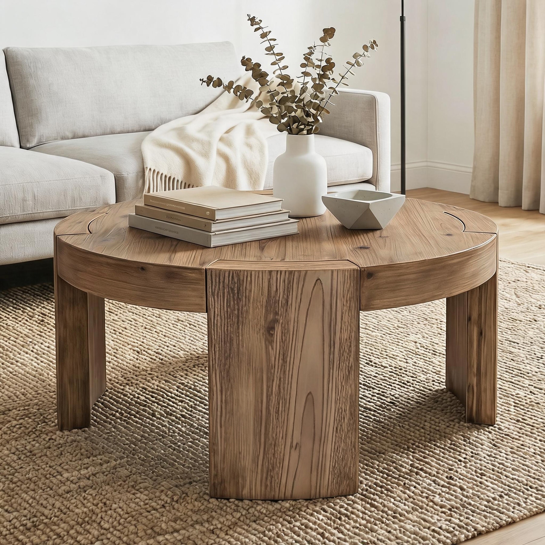 31.5" Round Solid Wood Coffee Table, Farmhouse Living Room Table - 31.5" D × 31.5" W × 17.72" H