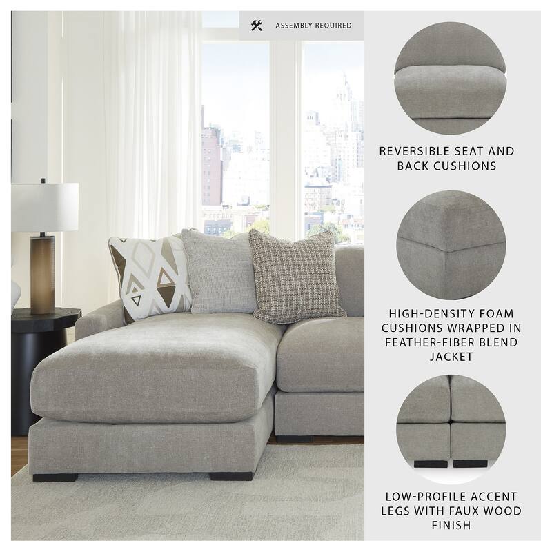 Signature Design by Ashley Aslan Court Light Gray 3-Piece Sofa Sectional with Chaise - 109" W x 65" D x 36" H