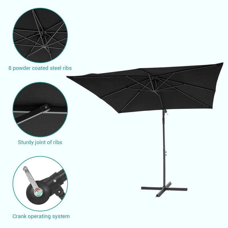 BONOSUKI 8.2x8.2ft Offset Patio Umbrella Hanging Umbrella w/Steel Ribs