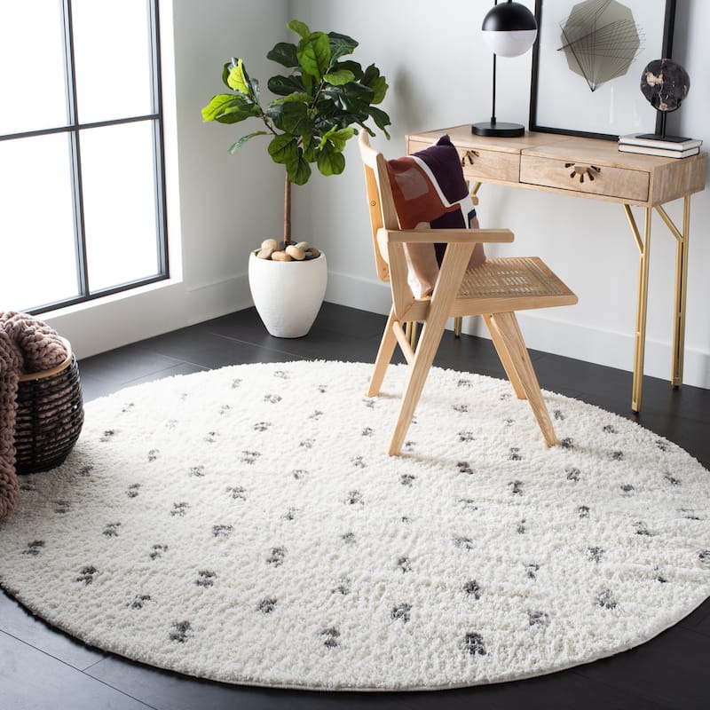 SAFAVIEH Berber Shag Ferda 1.2-inch Thick Rug - 5'1" Round - Beige/Grey