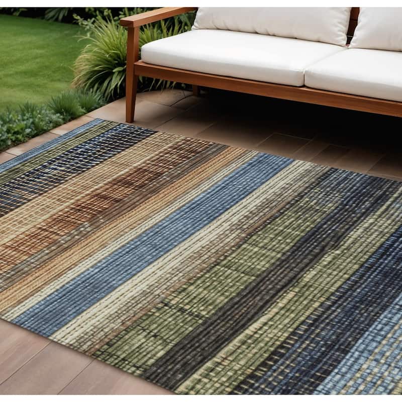 HomeRoots Striped Transitional Rectangle Outdoor Rug - 10' X 14'
