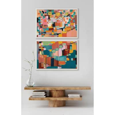 Kate and Laurel Sylvie Sunset Fiesta Framed Canvas Set by Leah Nadeau