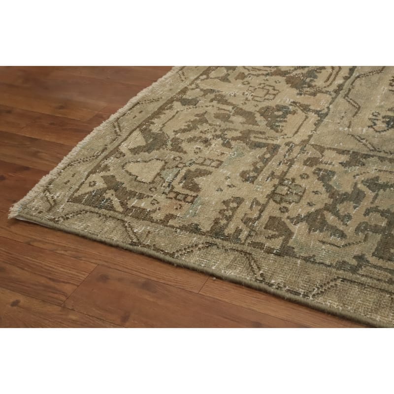 Hand Knotted Oriental 100% Wool Carpet Traditional Floral Beige & Ivories Heriz Area Rug - 11' 2'' X 7' 8''