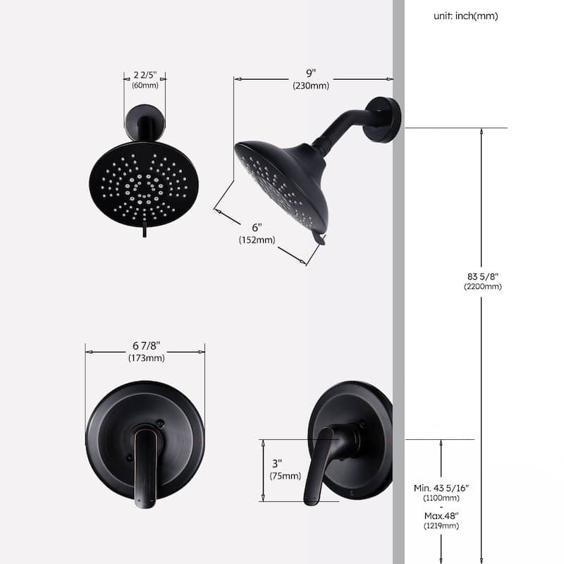 WOWOW Single Handle 5-Spray Round Shower Faucet with Valve