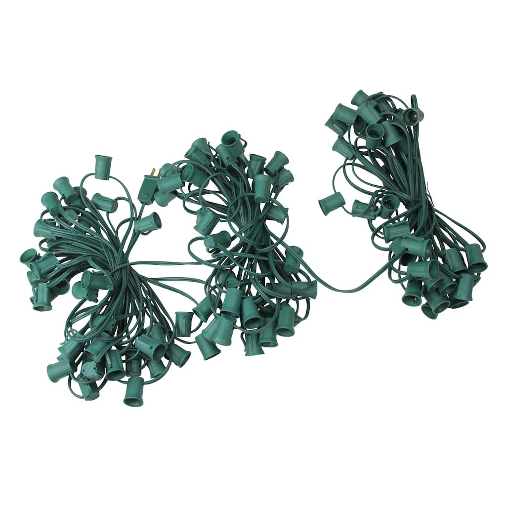 100' C9 Christmas Light Socket Set 12" Spacing 18 Gauge Green Wire
