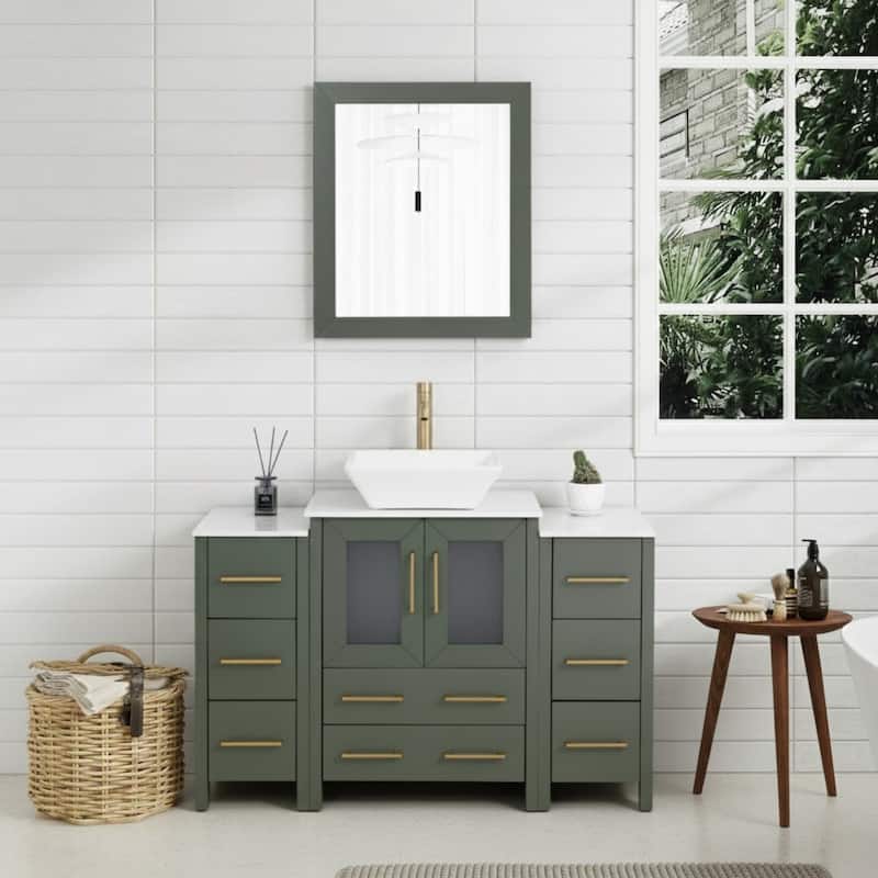 Vanity Art 48" Single Sink Bathroom Vanity Set with Engineered Marble Top and Free Mirror - 48 W X 18.5 D X 31.1 H - Vintage Green