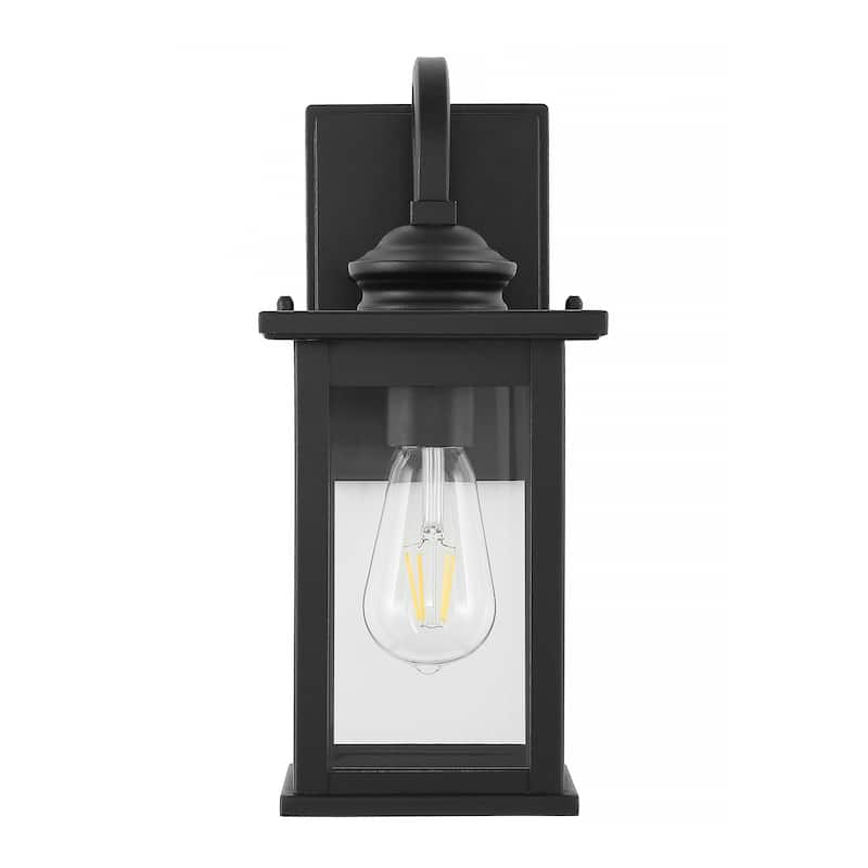 Vaughn 5.9" 1-Light Iron/Glass Traditional Modern Lantern LED Outdoor Lantern, Black (Set of 2) by JONATHAN Y