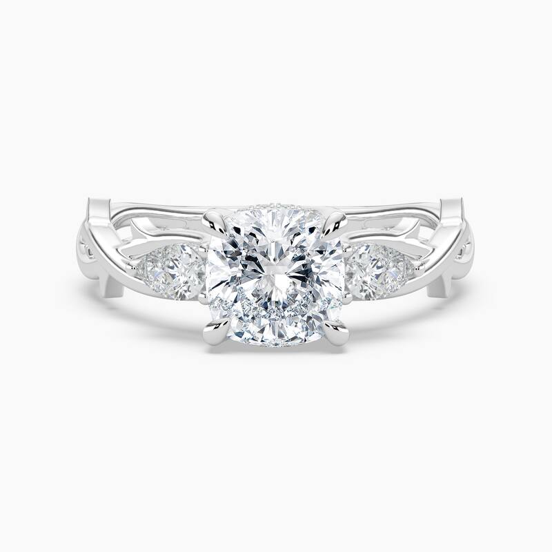 Auriya 14k Gold Cushion Lab Grown Diamond Thorn Vine Three Stone Hidden Halo Engagement Ring 1 to 5 ct. tw. (F-G, VS) - 9 - 1.25 carats - White