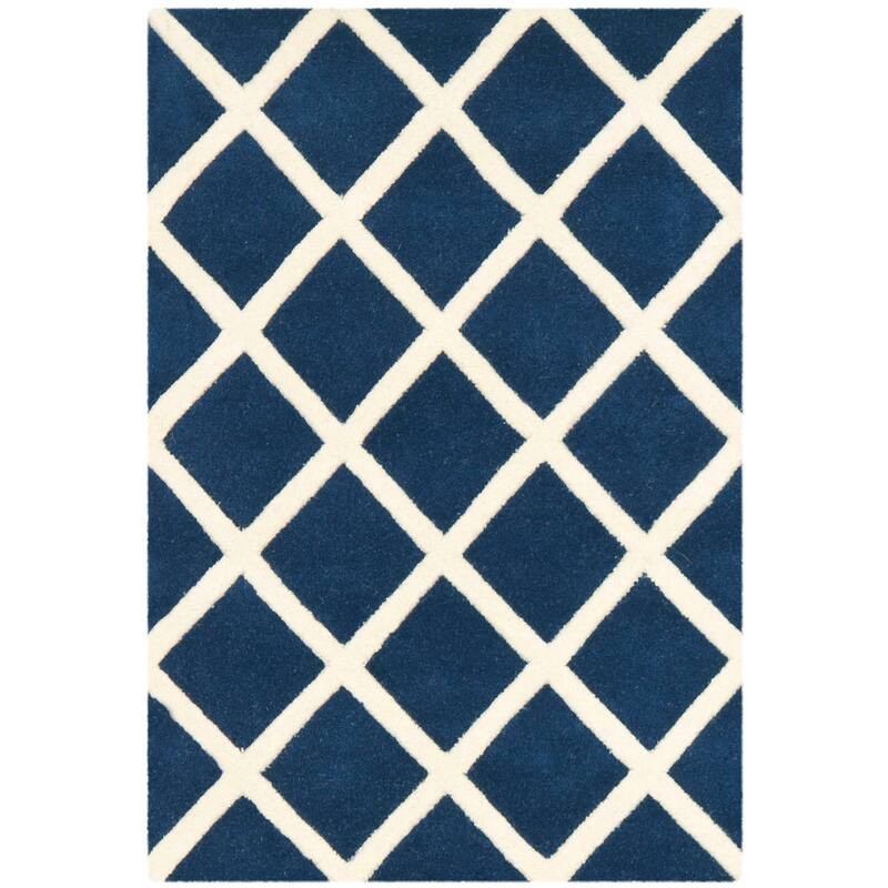 SAFAVIEH Handmade Chatham Retha Modern Moroccan Wool Rug - 2' x 3' - Dark Blue/Ivory - Rectangle