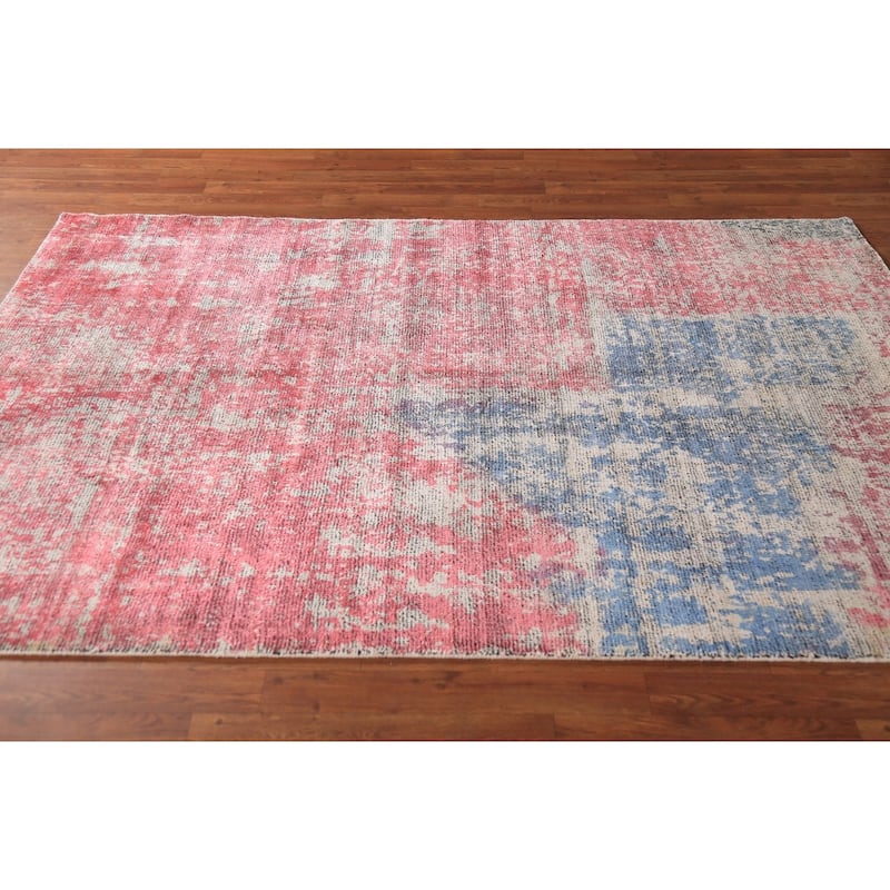 Pink Abstract Contemporary Area Rug Handmade Wool Carpet - 5'3"x 7'2"