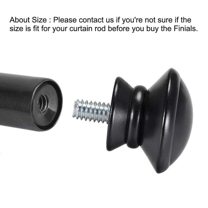 Curtain Rod Finials Plastic End,Total Size 35mm x 31mm Black 6pcs