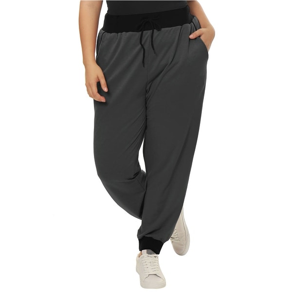 Women's Plus Size Drawstring Waist Contrast Color Jogger Pants. Opens flyout.