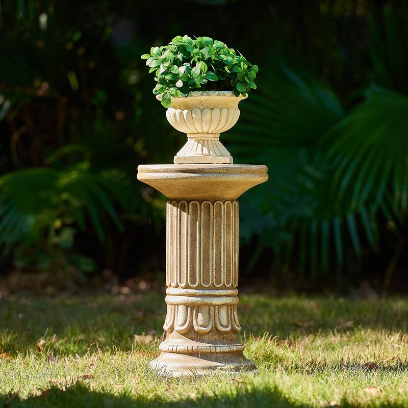 Christopher Knight Home - Ashmere Outdoor Handcrafted Greco-Roman MGO Pedestal Column Stand, Fluted Detailed Design - 19.25"H