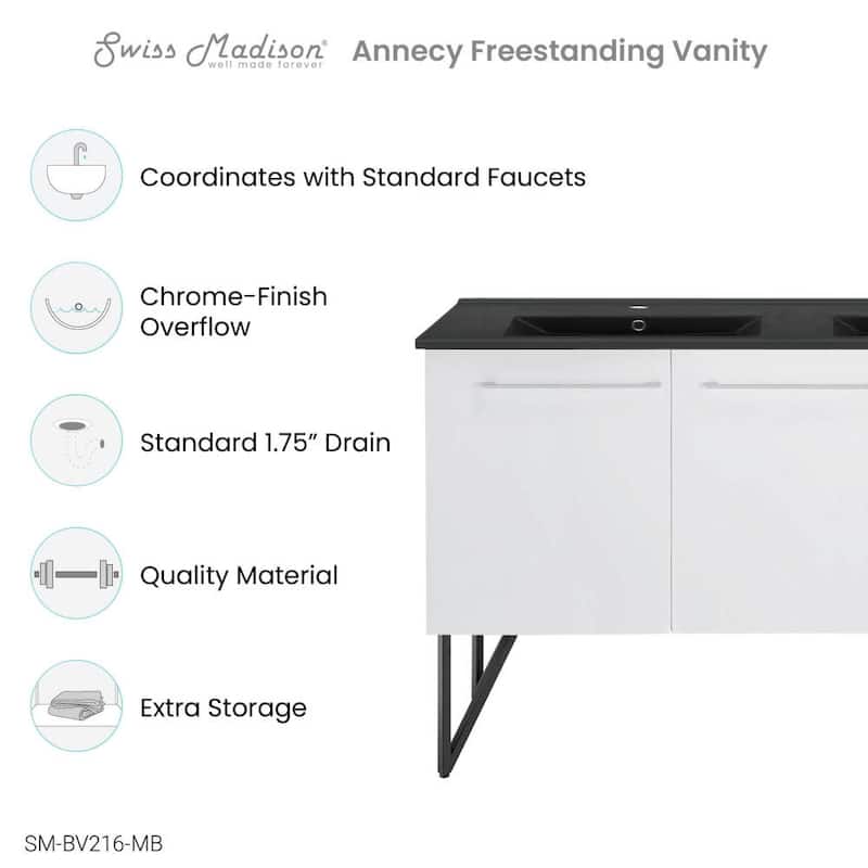 Swiss Madison SM-BV216DMB Annecy 59" Free Standing Double Basin Vanity