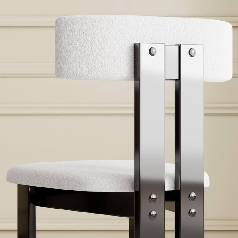 Modern Velvet Dining Chairs, White Upholstered Accent Chair with Solid Wood Frame, Vertical Backrest Kitchen Chairs, Set of 2