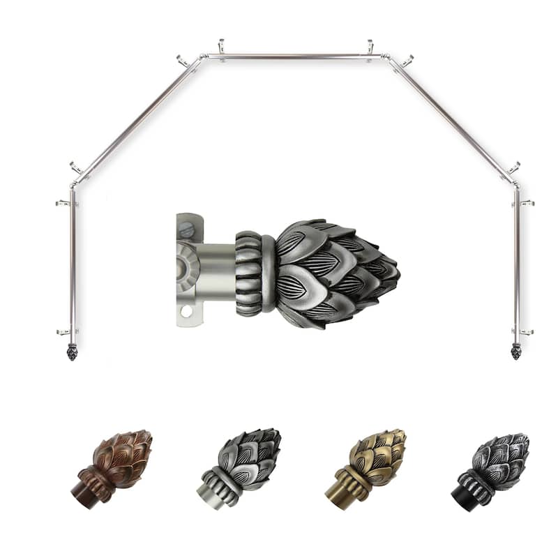 Modern Bay Window Curtain Rod - 5 Sided Corner Rods with Finials & Hardware - 13/16 Inch Brass - M