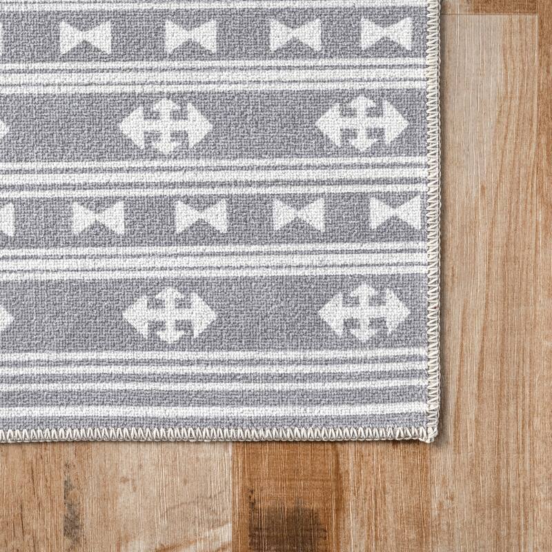 Nuloom Joelle SpinClean Machine Washable Tribal Geometric Border Area Rug