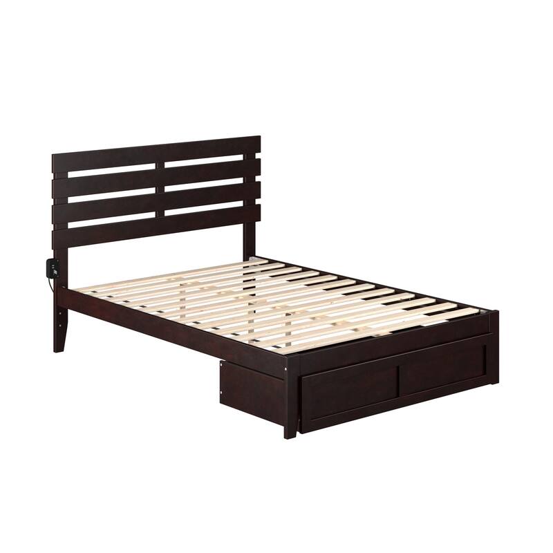 Full Size Bed with Storage Drawer - Espresso Finish, Modern Farmhouse Style Bed Frame