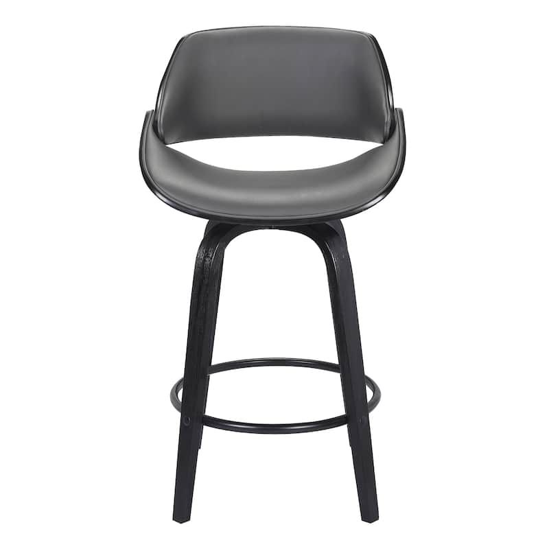 Mona Gray Faux Leather and Black or Walnut Wood Swivel Counter or Bar Stool