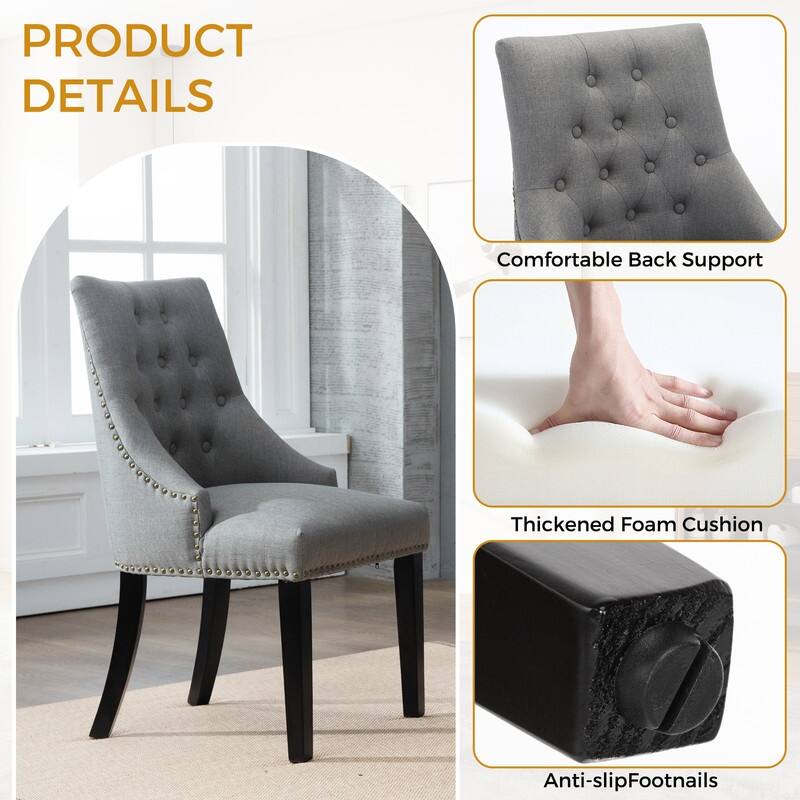 Fabric Upholstered Dining Chairs Button Tufted Nailhead Trim Accent Chairs Set of 2