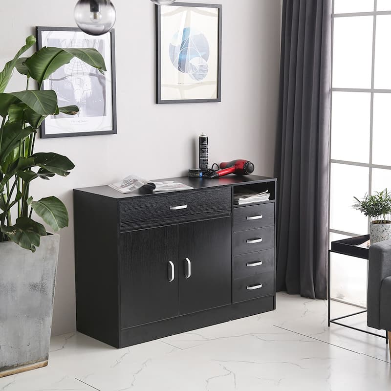 41"Rectangular 7 Compartments 5 Drawers 1 Door Cabinet Black
