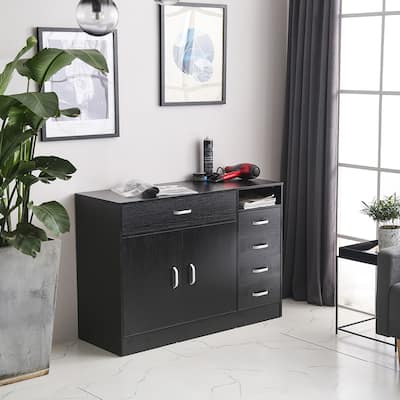 41"Rectangular 7 Compartments 5 Drawers 1 Door Cabinet Black