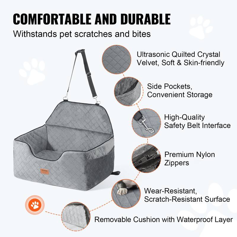 Dog Car Seat, Waterproof Dog Booster Seat for Car, Pet Car Seat with Clip-On Safety Leash, PP Cotton Filling