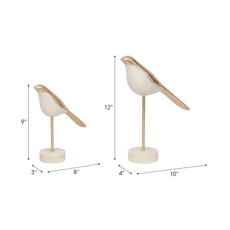 Exquisite Bird Figurine Sculpture - Set of 2, 12", White - 12.0"