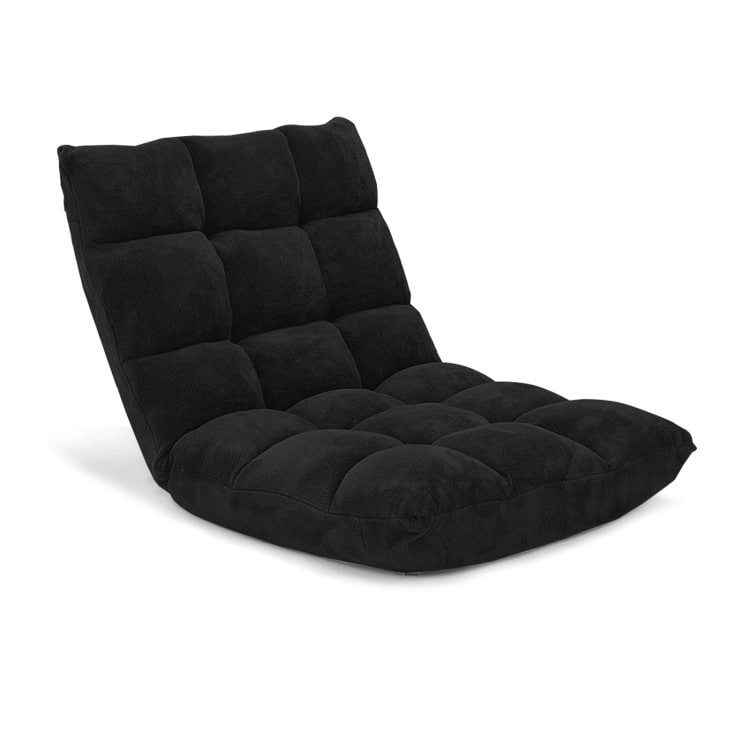 Coral Velvet Adjustable Floor Chair with 14-Position Backrest and Folding Design - 41.5" x 22.5" x 6" (L x W x H) - Black