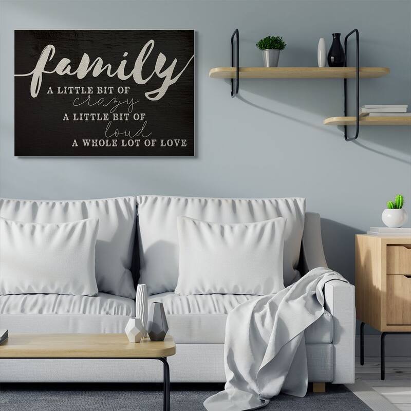 Stupell Family Crazy Loud Love Inspirational Word Black Design Canvas Wall Art, Proudly Made in USA