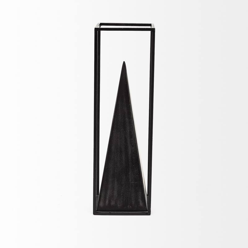 Black Metal Framed Pyramid Sculpture - 5" W x 5" D x 16" H