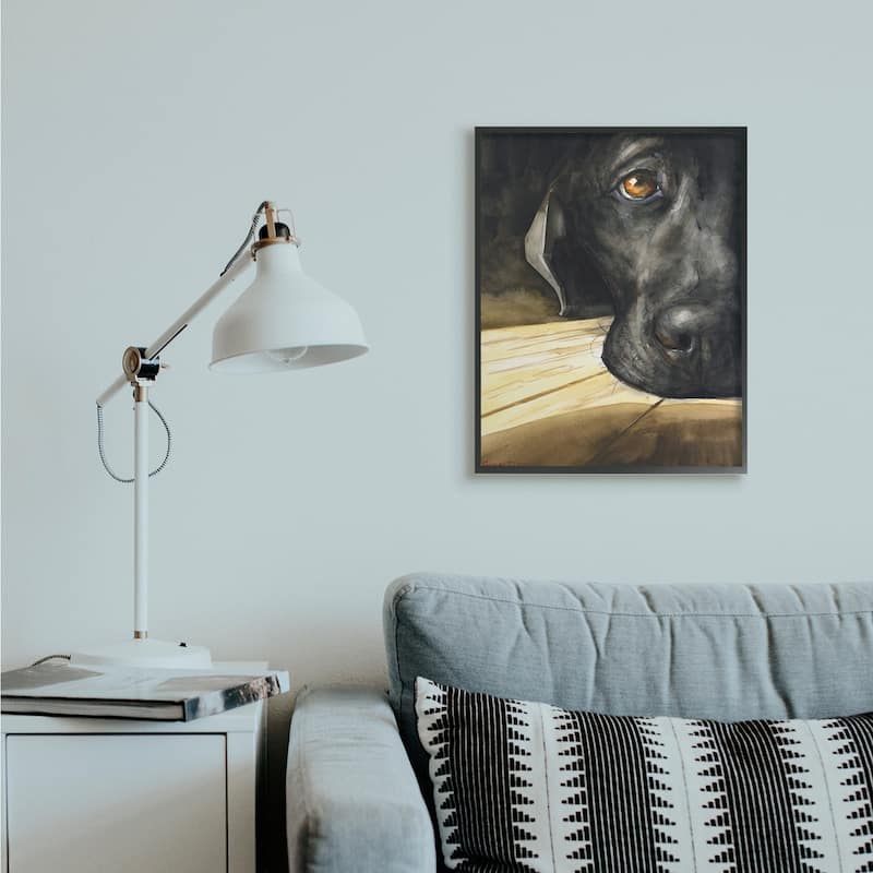 Stupell Labrador Resting Pet Dog Portrait Brown Black Framed Wall Art